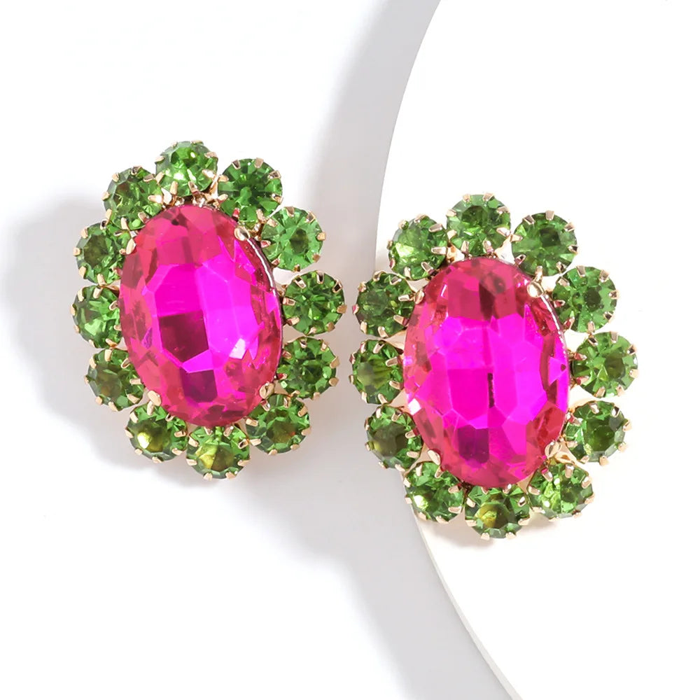 LUBOV Luxury Designer Earrings Oval Square Alloy Inlaid Geometric Stud Earings Fashion Jewelry Boucles D Oreille Femme