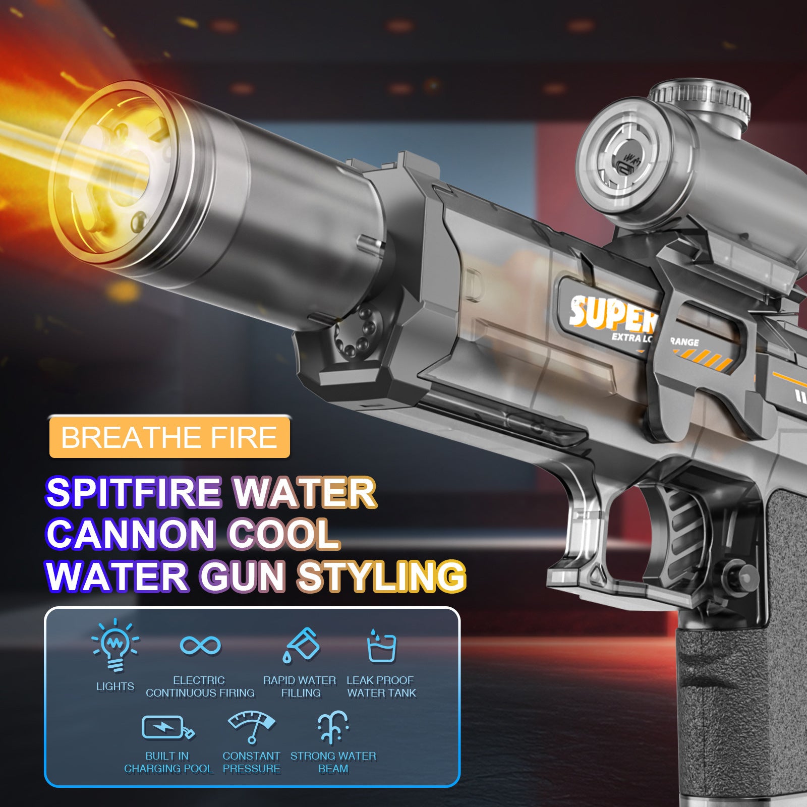 Firelight Ice Rat Flashing Electric Water Gun Children's Toy Water Spray Continuous High-Pressure Powerful Long-Range New Linkage Water Gun