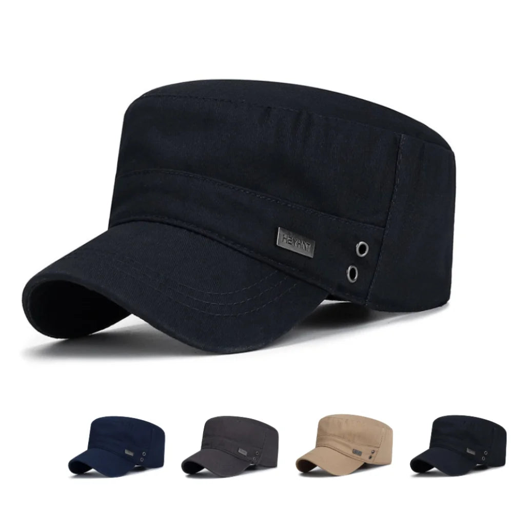 Casual Simple Flat Top Hat Solid Fishing Cap Cadet Hat Men Casquette Elderly Hat Sunshade Hat Unisex Four Seasons