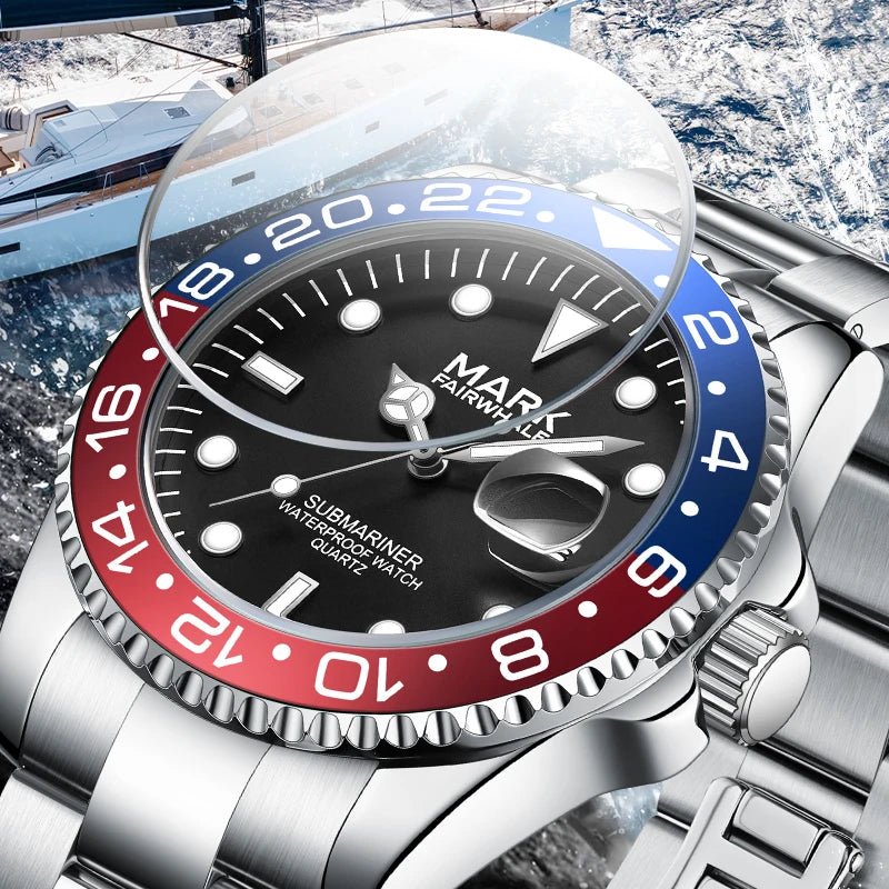 Mark Fairwhale 5140 Fashion Men's Business Steel Strap Wristwatch, Waterproof Calendar Casual Quartz Watch Waterproof Clock