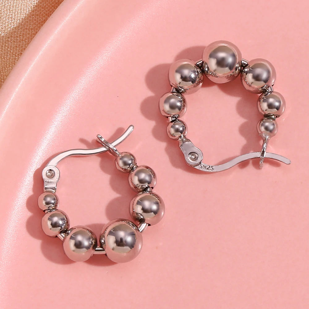 E.B.belle Cute Lovely Huggies Small Bead Ball Hoop Earrings Golden Silver Color Stainless Steel Earrings boucle d'oreille créole