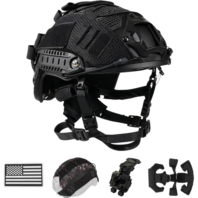 Adjustable Tactical Helmet with Battery Pouch & Cover for Airsoft, Cosplay, Military Gear