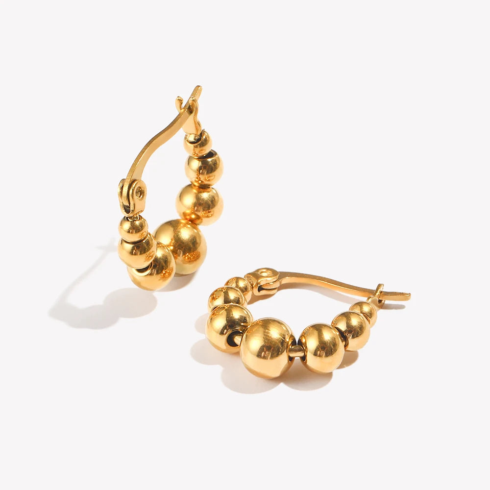 E.B.belle Cute Lovely Huggies Small Bead Ball Hoop Earrings Golden Silver Color Stainless Steel Earrings boucle d'oreille créole