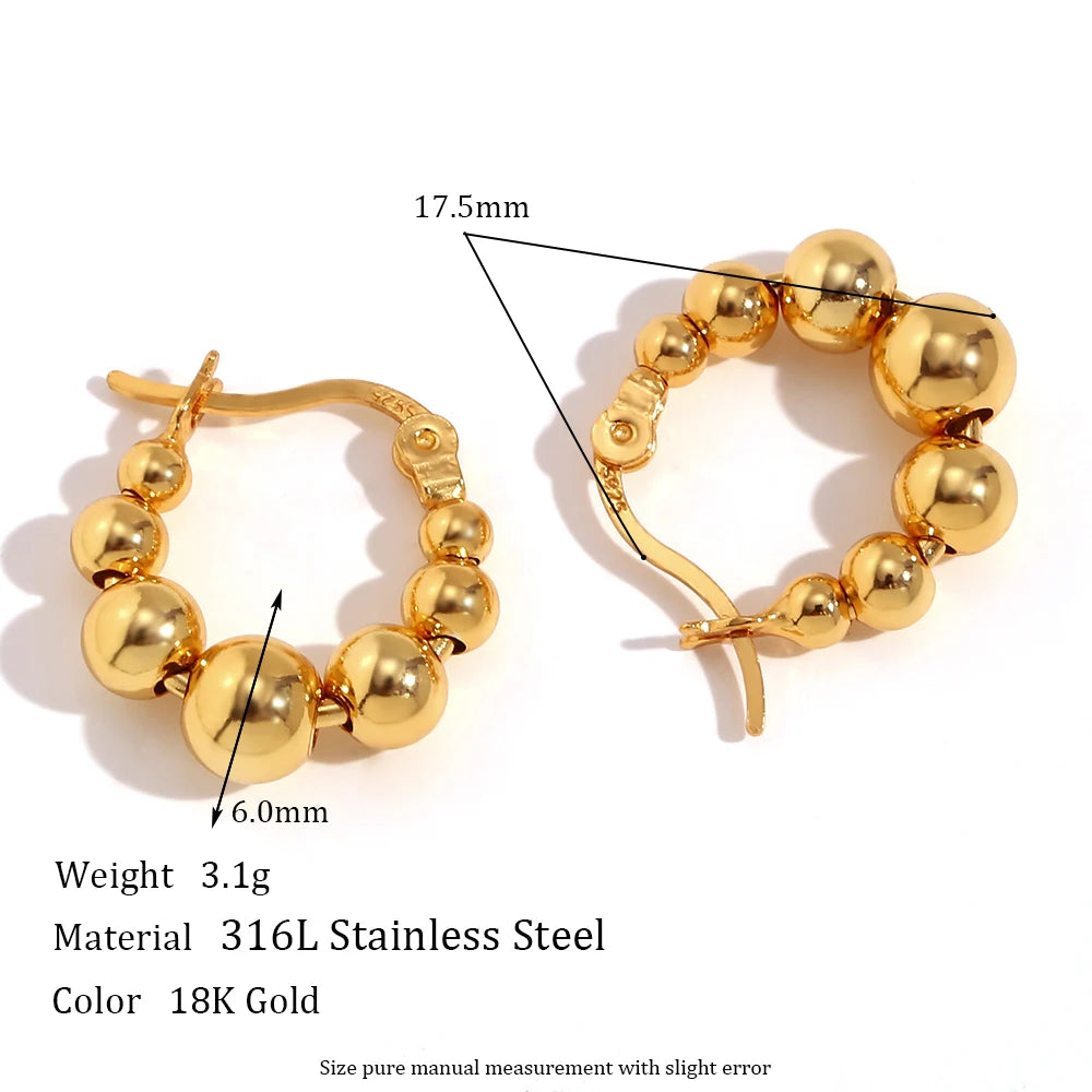 E.B.belle Cute Lovely Huggies Small Bead Ball Hoop Earrings Golden Silver Color Stainless Steel Earrings boucle d'oreille créole