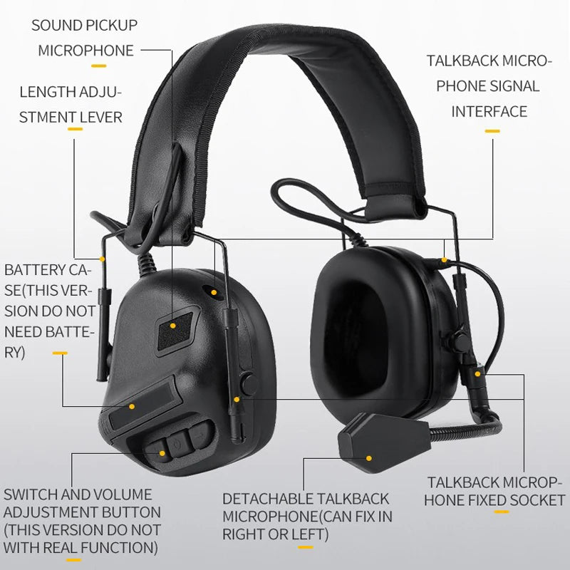 Tactical Militar Headset Without Sound Pickup Noise Reduction Version Head Wearing Hunting Airsoft Shooting Earphone