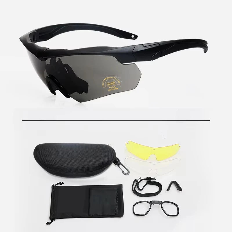 Military Tactical Goggles CS Airsoft Windproof Shooting Glasses HD 3 Lens Motocross Motorcycle Mountaineering Safe Glasses