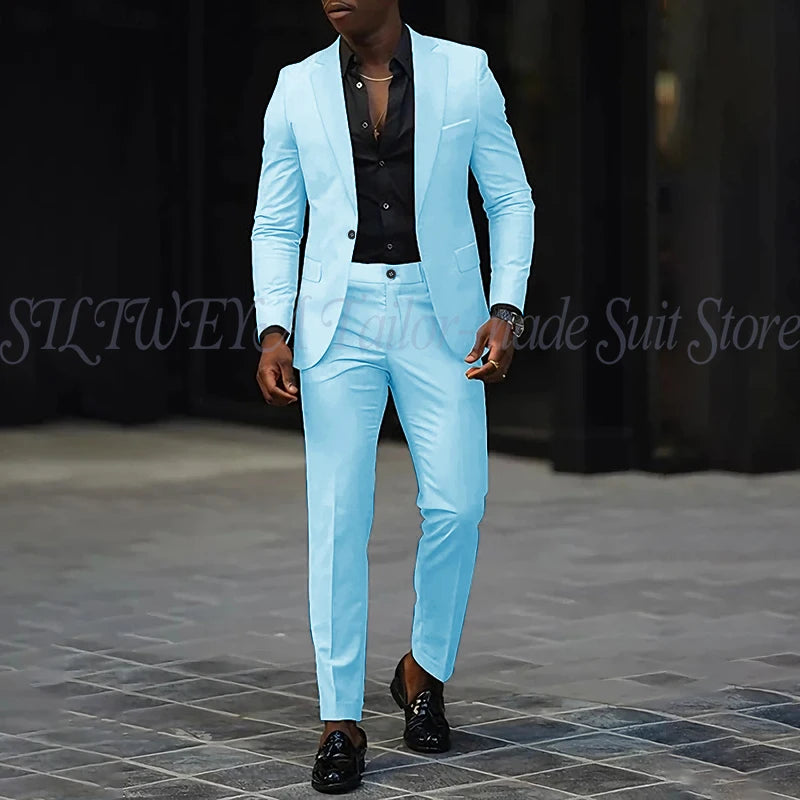 Handsome Pure White Business Men's Suit 2 Pieces Jacket Pants Wedding Groom Suit Dinner Party Blazer Set