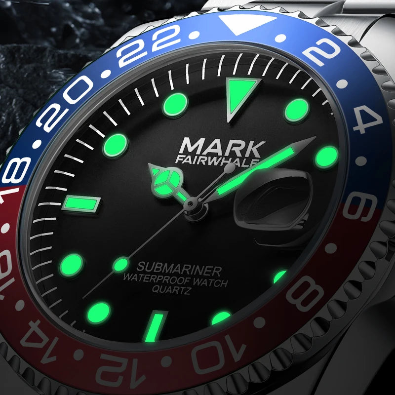 Mark Fairwhale 5140 Fashion Men's Business Steel Strap Wristwatch, Waterproof Calendar Casual Quartz Watch Waterproof Clock