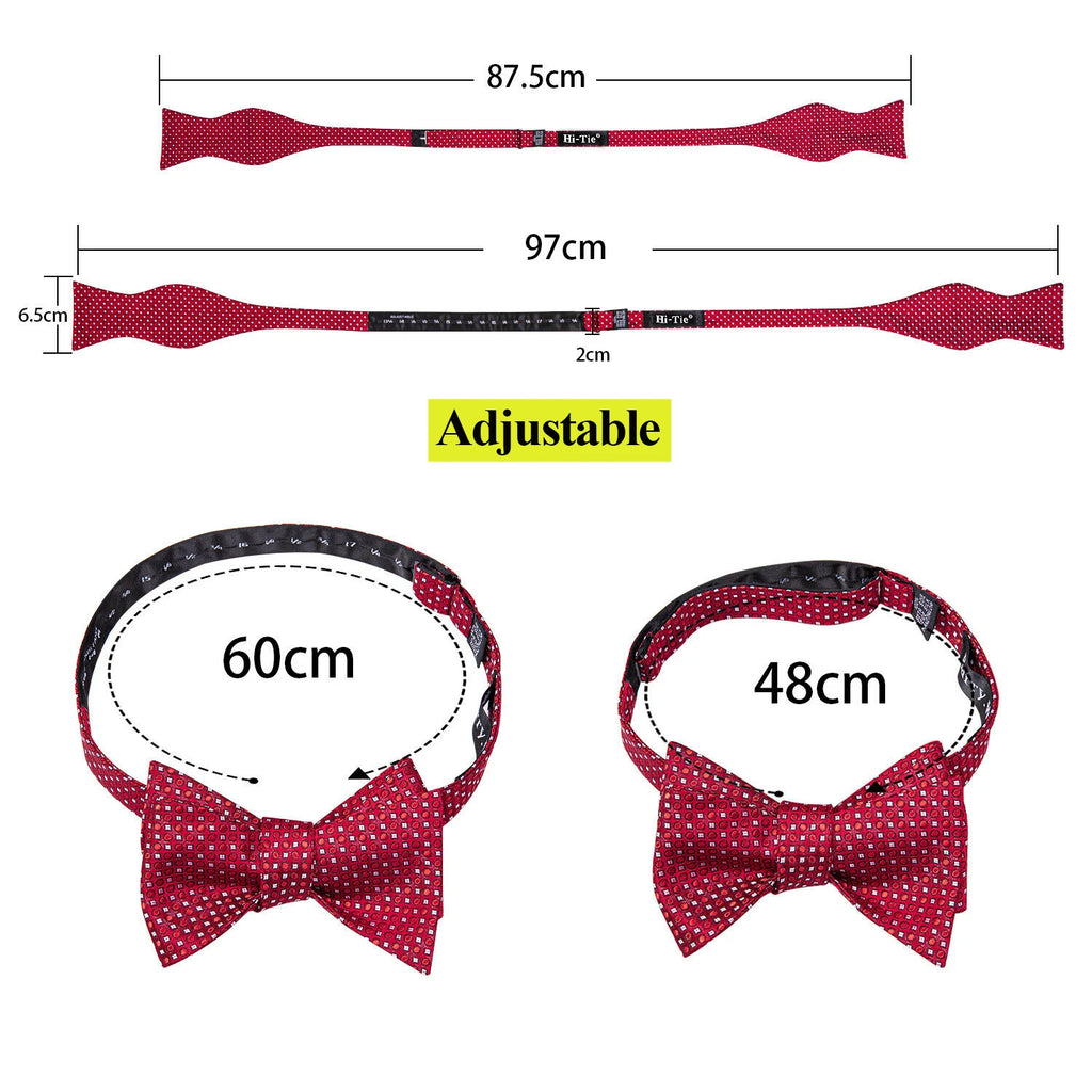 Hi-Tie Adjustable Butterfly Self Bow Tie for mens 100% Silk Floral Paisley Male Classic Wedding Party Golden Red Bow Tie Set
