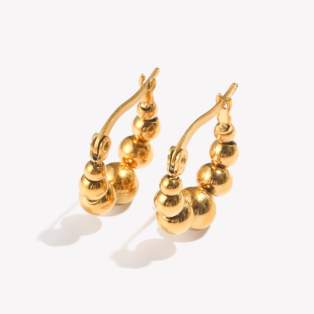 E.B.belle Cute Lovely Huggies Small Bead Ball Hoop Earrings Golden Silver Color Stainless Steel Earrings boucle d'oreille créole