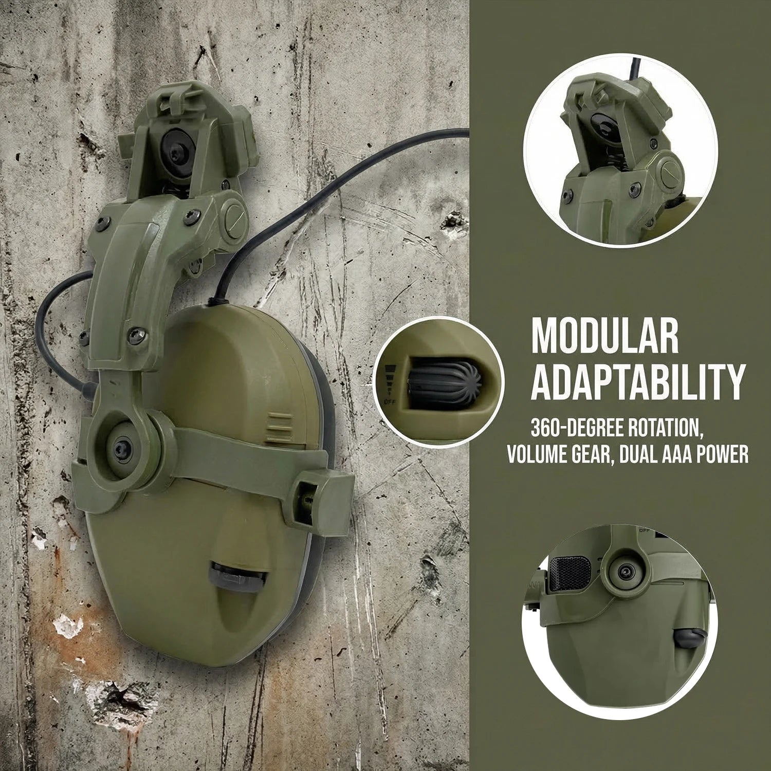 Tactical Helmet Mounted Headphones Active Noise Canceling Electronic Hearing Protection for Shooting Hunting