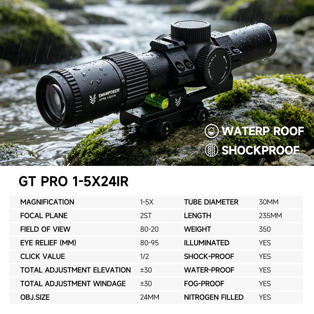 Tactical 1-5X24IR Scope Cross Reticle Sight Wide Angle Riflescope Airsoft Sight Hunting Optics Shooting Riflescope for AR