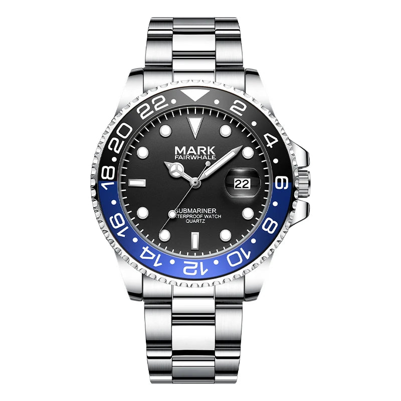 Mark Fairwhale 5140 Fashion Men's Business Steel Strap Wristwatch, Waterproof Calendar Casual Quartz Watch Waterproof Clock