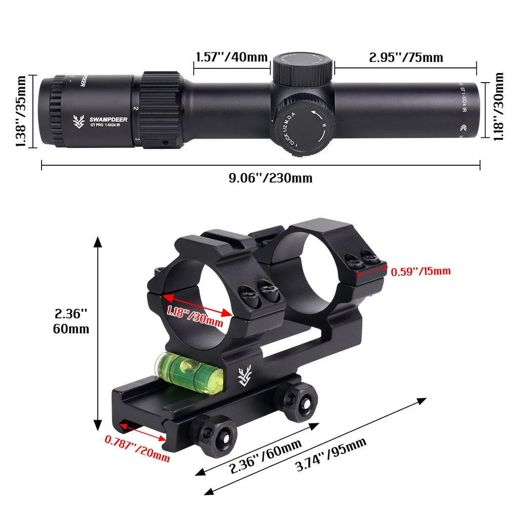 Tactical 1-5X24IR Scope Cross Reticle Sight Wide Angle Riflescope Airsoft Sight Hunting Optics Shooting Riflescope for AR