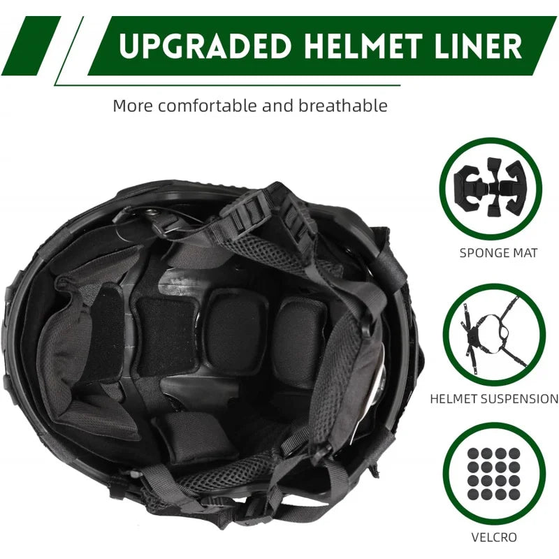 Adjustable Tactical Helmet with Battery Pouch & Cover for Airsoft, Cosplay, Military Gear