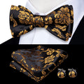 Hi-Tie Adjustable Butterfly Self Bow Tie for mens 100% Silk Floral Paisley Male Classic Wedding Party Golden Red Bow Tie Set