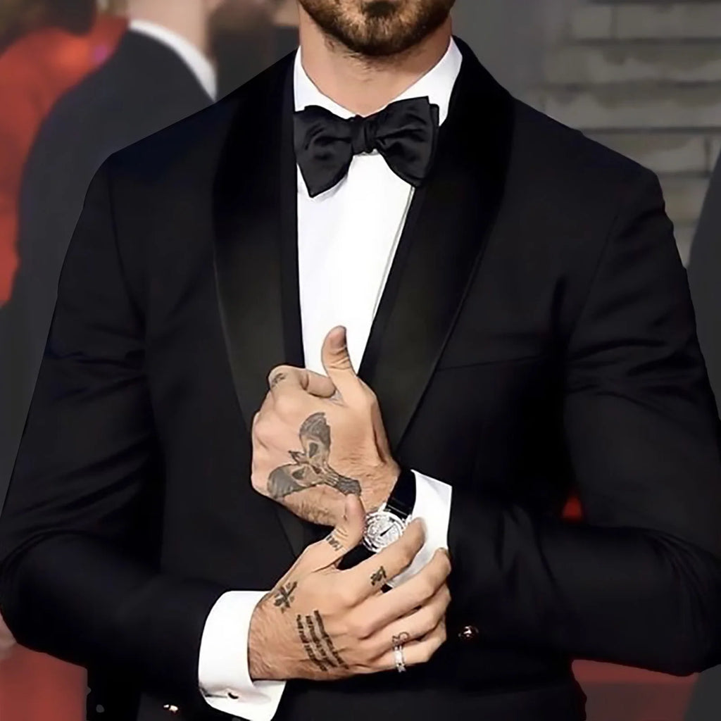 Black Shawl Lapel Suits for Men Slim Fit Wedding Ceremony Solid Tuxedo Man Suit Trajes Para Hombre Ternos Custom Made Men Suits