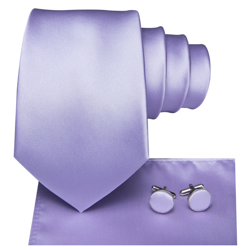Hi-Tie Gifts For Men Purple Lavender Solid Men's Tie Luxury NeckTie Hanky Cufflinks Set Formal Dress Ties For Men Wedding