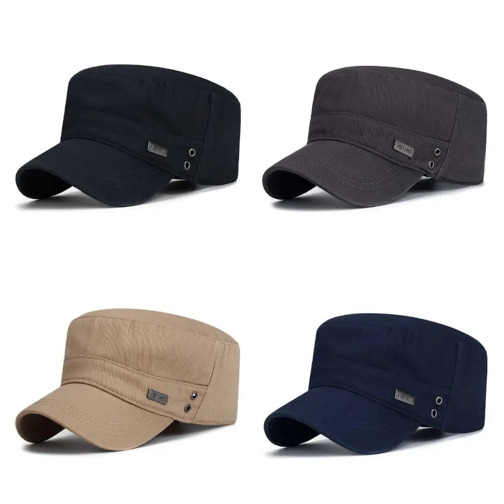 Casual Simple Flat Top Hat Solid Fishing Cap Cadet Hat Men Casquette Elderly Hat Sunshade Hat Unisex Four Seasons