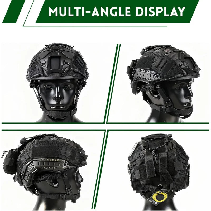 Adjustable Tactical Helmet with Battery Pouch & Cover for Airsoft, Cosplay, Military Gear