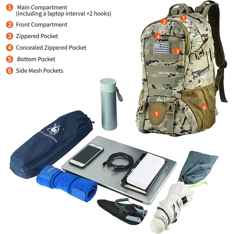 35L Military Tactical Backpack Hiking Bag Hunting Backpack MOLLE Trekking Backpack GYM Women Men EDC Outdoor Hiking Rucksack