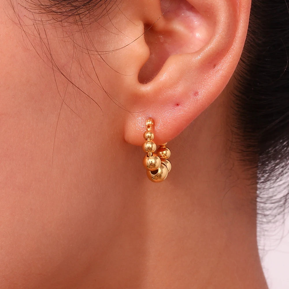 E.B.belle Cute Lovely Huggies Small Bead Ball Hoop Earrings Golden Silver Color Stainless Steel Earrings boucle d'oreille créole
