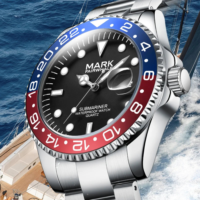 Mark Fairwhale 5140 Fashion Men's Business Steel Strap Wristwatch, Waterproof Calendar Casual Quartz Watch Waterproof Clock