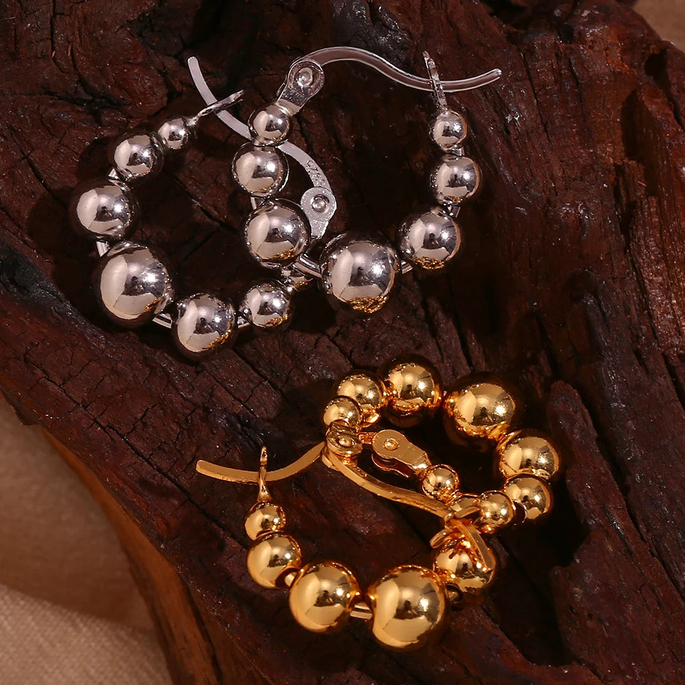 E.B.belle Cute Lovely Huggies Small Bead Ball Hoop Earrings Golden Silver Color Stainless Steel Earrings boucle d'oreille créole