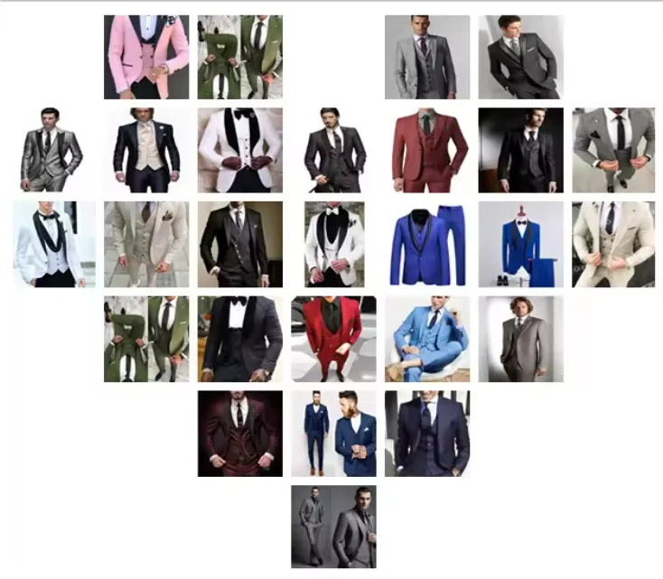 Black 2-piece Men's Casual Suits Tops Notch Lapel Blazer Coat Jacket Trousers Wedding Business Office Groom Tuxedos