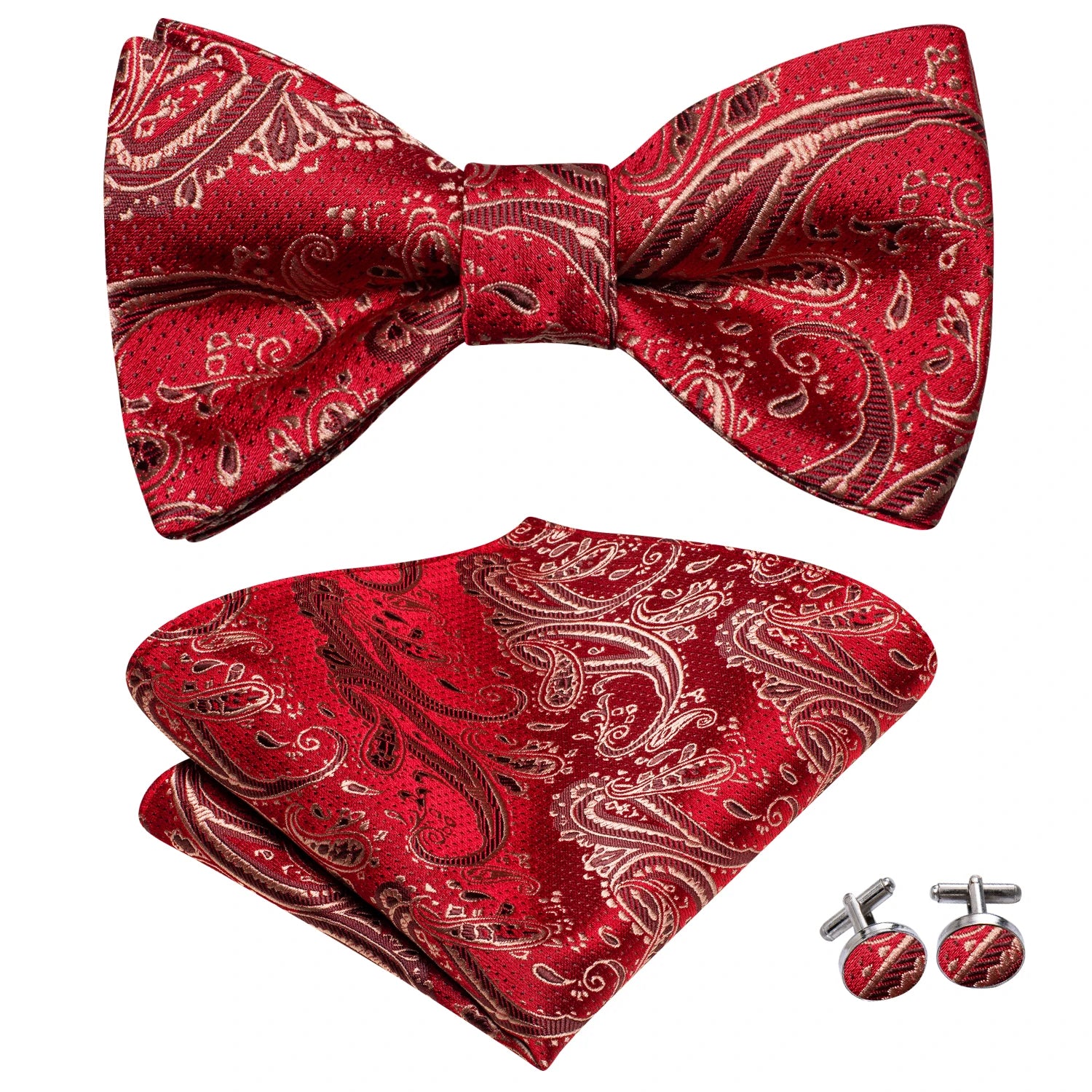 Hi-Tie Adjustable Butterfly Self Bow Tie for mens 100% Silk Floral Paisley Male Classic Wedding Party Golden Red Bow Tie Set
