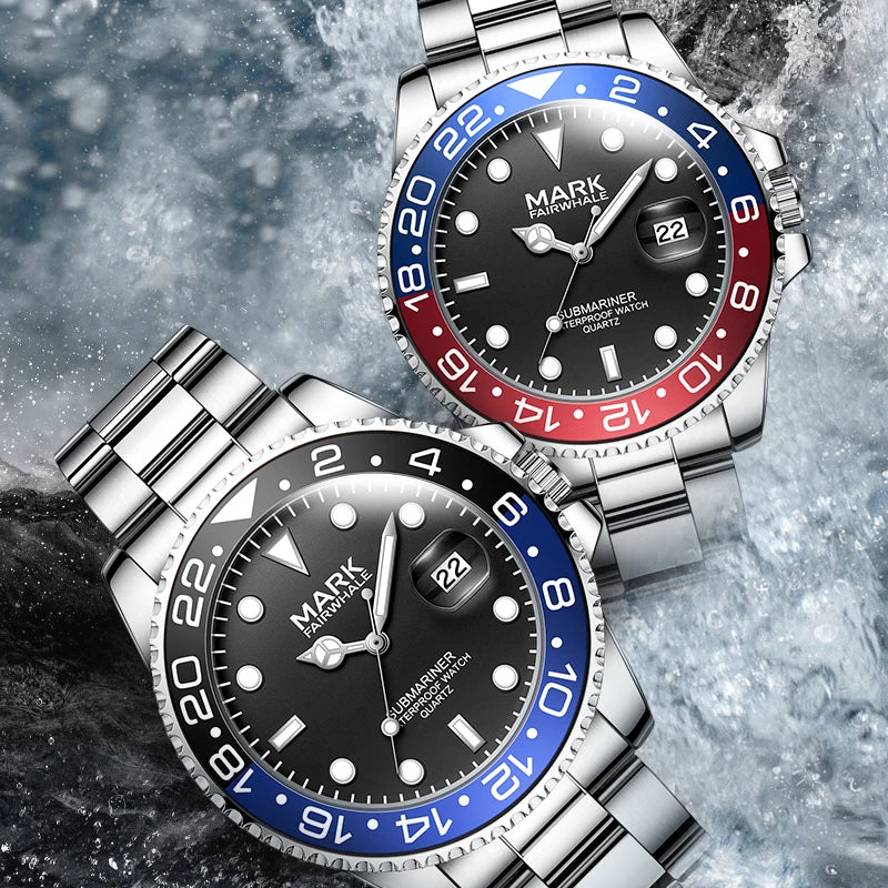 Mark Fairwhale 5140 Fashion Men's Business Steel Strap Wristwatch, Waterproof Calendar Casual Quartz Watch Waterproof Clock