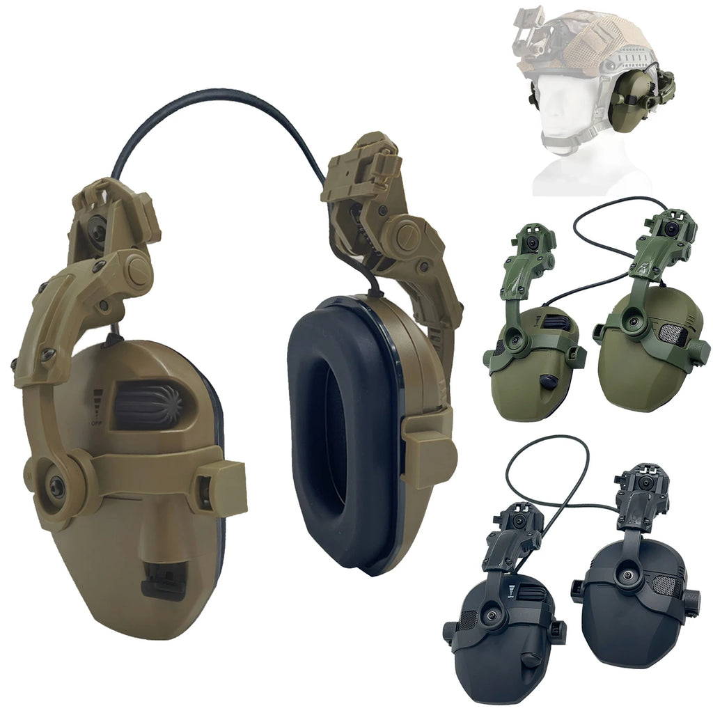 Tactical Helmet Mounted Headphones Active Noise Canceling Electronic Hearing Protection for Shooting Hunting