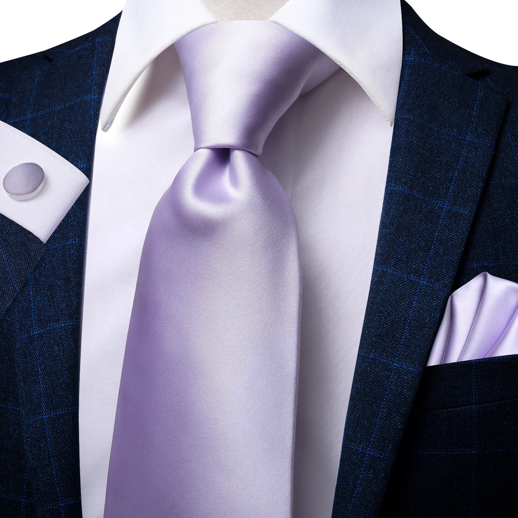 Hi-Tie Gifts For Men Purple Lavender Solid Men's Tie Luxury NeckTie Hanky Cufflinks Set Formal Dress Ties For Men Wedding