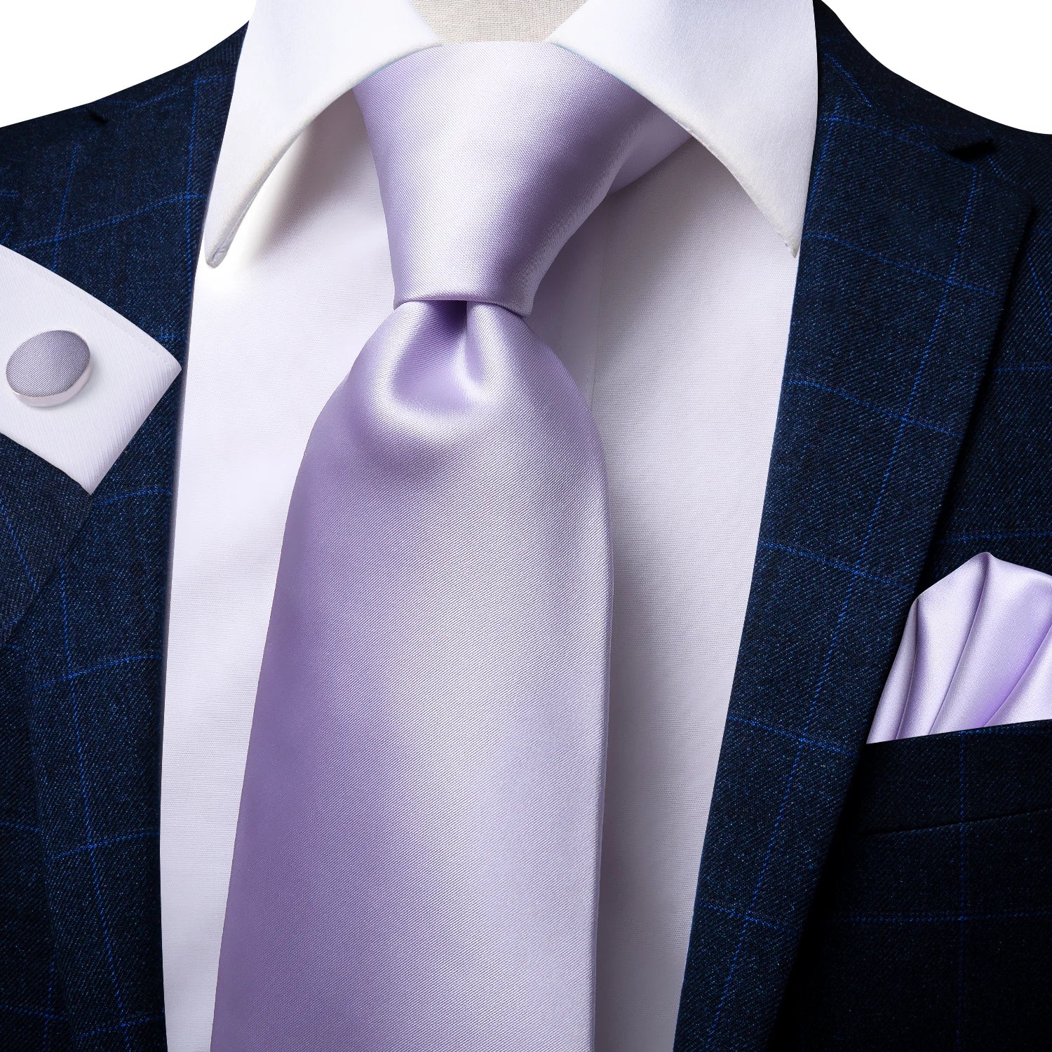 Hi-Tie Gifts For Men Purple Lavender Solid Men's Tie Luxury NeckTie Hanky Cufflinks Set Formal Dress Ties For Men Wedding