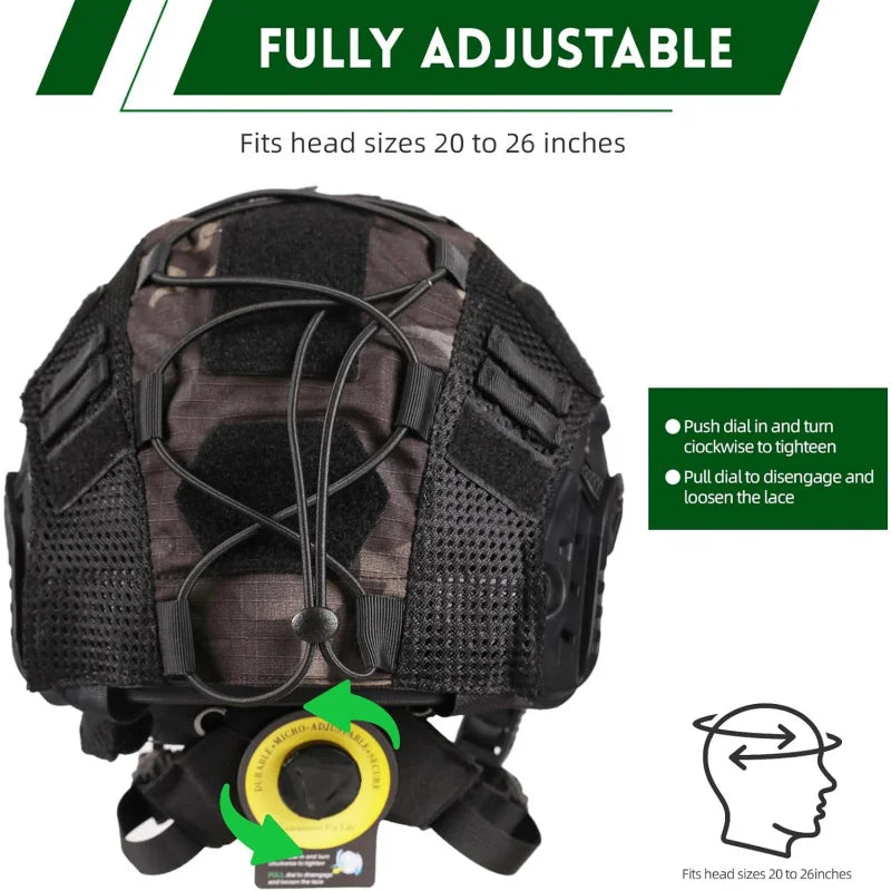 Adjustable Tactical Helmet with Battery Pouch & Cover for Airsoft, Cosplay, Military Gear